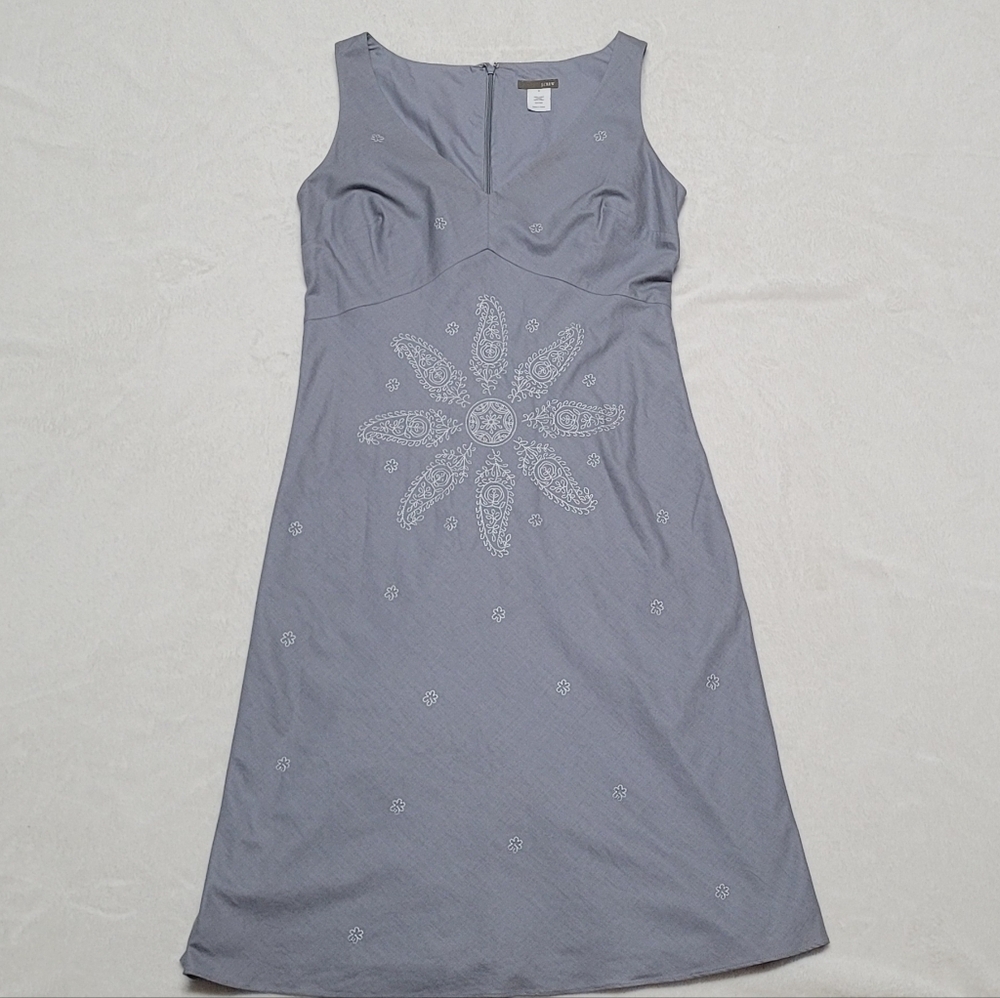 J. Crew Y2K Vintage Gray Cotton White Paisley Floral Sleeveless Mini Dress 6 - Picture 2 of 9